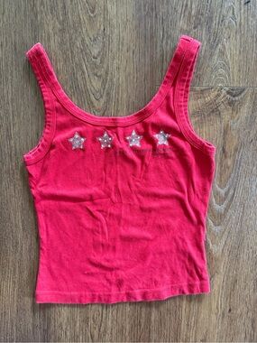 VTG Y2K XOXO Jeans Red Graphic Star Rhinestone Absolutely Incredible Tank M